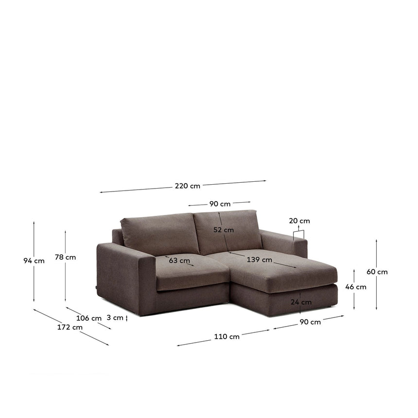 Modulares Sofa Alea für 3 Personen mit abnehmbarem Bezug aus Chenille mit Chaiselongue rechts, 220 cm von Kave Home – Bild 3