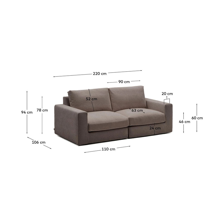 Modulares Sofa Alea für 3 Personen mit abnehmbarem Bezug aus dunkelbrauner Chenille, 220 cm von Kave Home – Produktbild 3