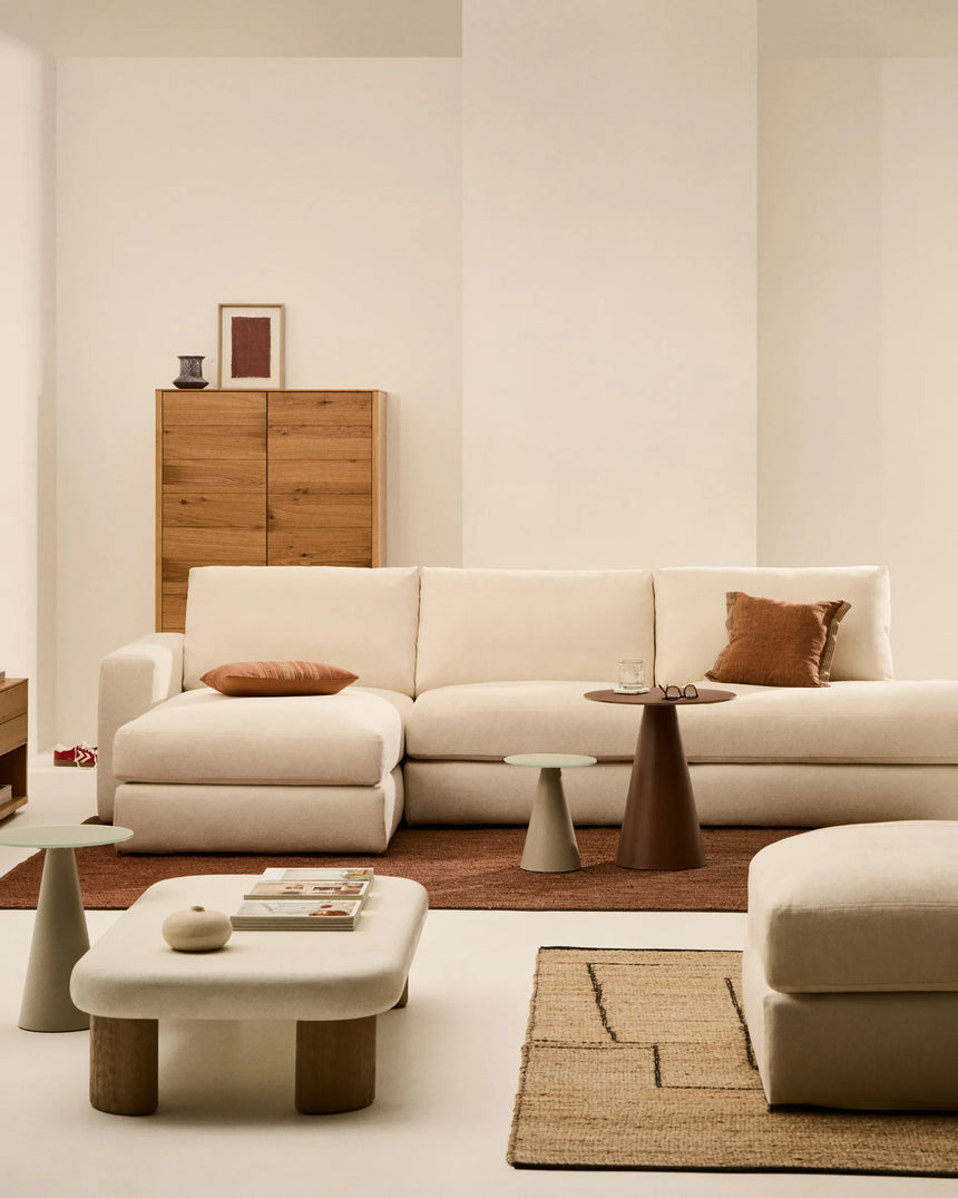 Modulares Sofa Alea für 5 Personen mit abnehmbarem Bezug aus Chenille mit Chaiselongue links in Ecru, 340 cm von Kave Home – Produktbild 2