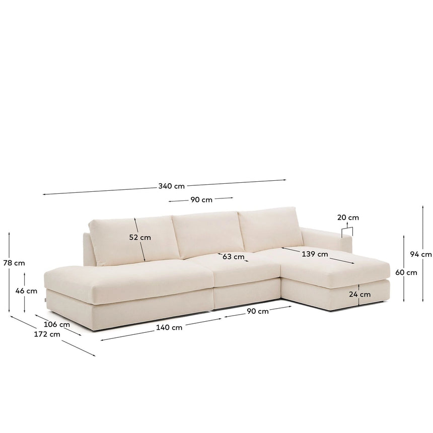 Modulares Sofa Alea für 5 Personen mit abnehmbarem Bezug aus Chenille mit Chaiselongue rechts in Beige, 340 cm von Kave Home – Bild 3
