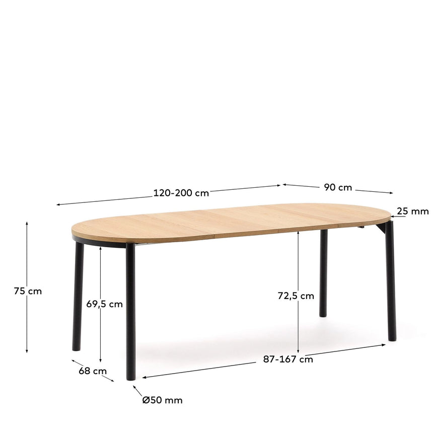 Montuiri Ausziehtisch Eichenfurnier und Stahlbeine schwarzes Finish Ø120(200) x 90 cm von Kave Home – Bild 2