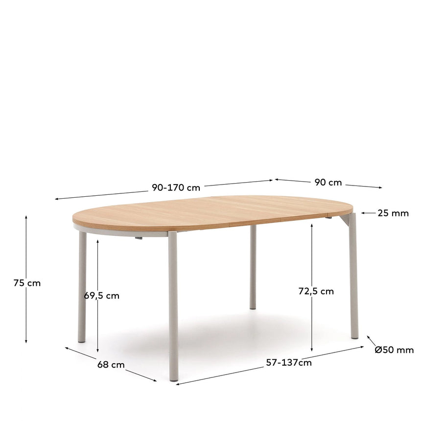 Montuiri Ausziehtisch rund Eichenfurnier und Stahlbeine graues Finish Ø90(170) cm von Kave Home – Bild 3