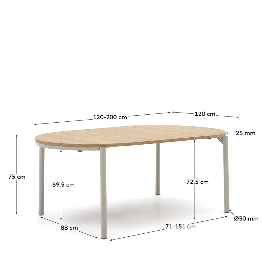 Montuiri runder Ausziehtisch Eichenfurnier Stahlbeine mit grauem Finish Ø 120 (200) cm von Kave Home – Bild 4