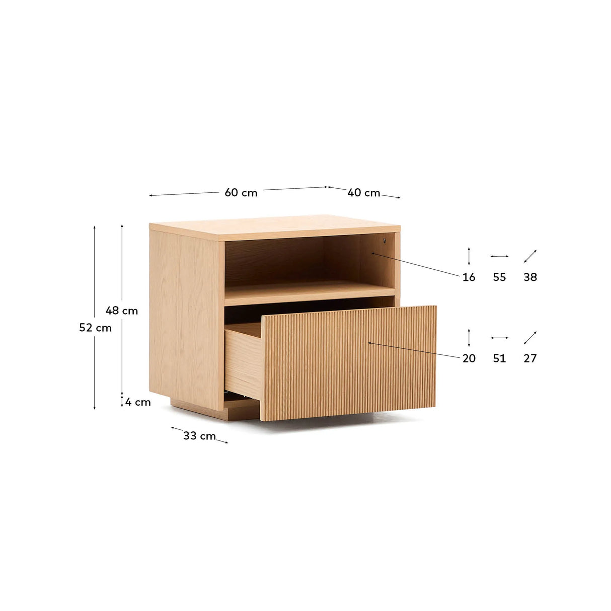 Nachttisch Helvine 1 Schublade aus Eichenfurnier 60 x 52 cm FSC 100% von Kave Home – Produktbild 3