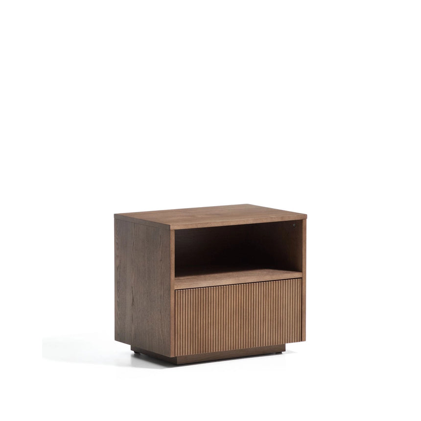 Nachttisch Helvine 1 Schublade aus Eichenfurnier mit Nussbaum-Finish 60 x 52 cm FSC 100% von Kave Home – Bild 4