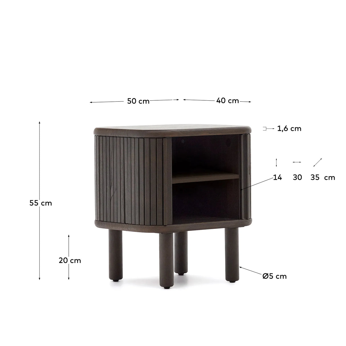 Nachttisch Mailen aus Eschenfurnier mit dunklem Finish 50 x 55 cm von Kave Home – Produktbild 6