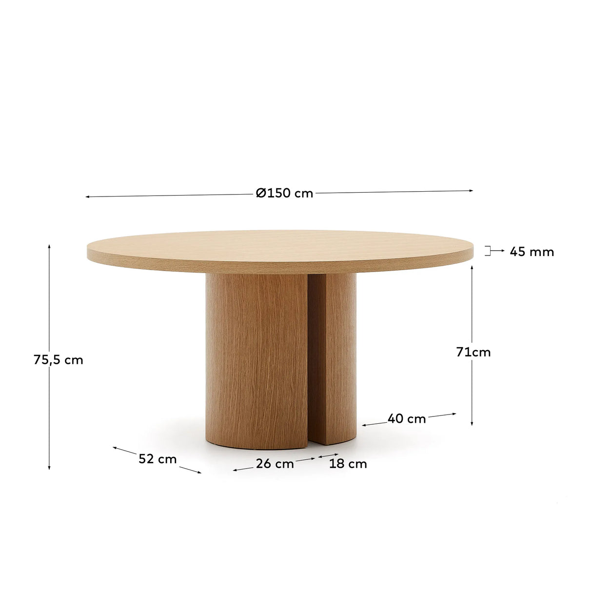Nealy runder Tisch aus Eichenfurnier mit naturfarbenem Finish Ø 150 cm von Kave Home – Produktbild 4