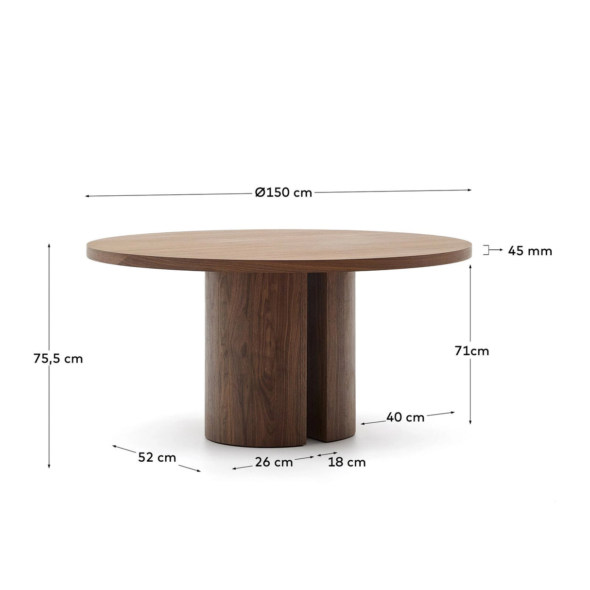 Nealy runder Tisch aus Nussbaumfurnier mit naturfarbenem Finish Ø 150 cm von Kave Home – Produktbild 4