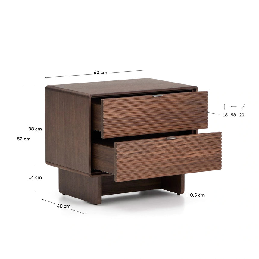 Norlen Nachttisch mit 2 Schubladen in Nussbaumfurnier, FSC Mix Credit, 60 x 52 cm von Kave Home – Produktbild 2