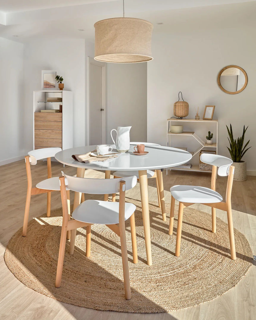Oqui runder Ausziehtisch MDF weiß lackiert und Beine aus massiver Buche 120(200)x120 cm von Kave Home – Bild 2