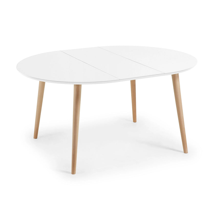 Oqui runder Ausziehtisch MDF weiß lackiert und Beine aus massiver Buche 120(200)x120 cm von Kave Home – Bild 5
