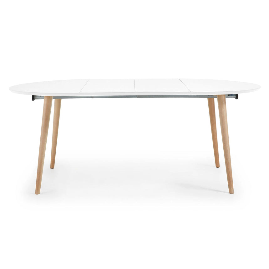 Oqui runder Ausziehtisch MDF weiß lackiert und Beine aus massiver Buche 120(200)x120 cm von Kave Home – Bild 8