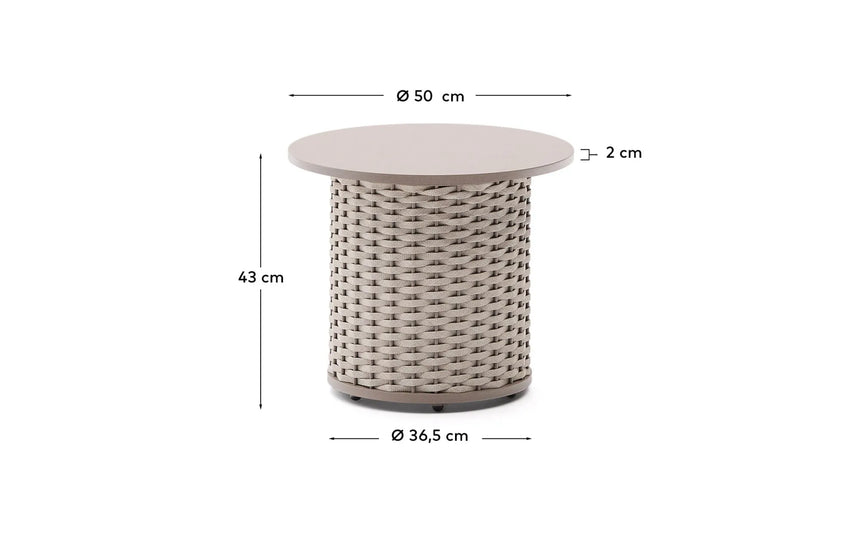 Outdoor-Beistelltisch Sedalis aus Aluminium und taupefarbenem Seil Ø50 cm von Kave Home – Produktbild 4