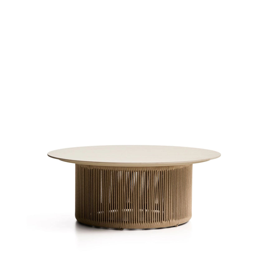 Outdoor-Couchtisch Orosei aus Sinterstein, Aluminium in Naturfarbe und beigem Seil Ø 90 cm von Kave Home – Bild 1