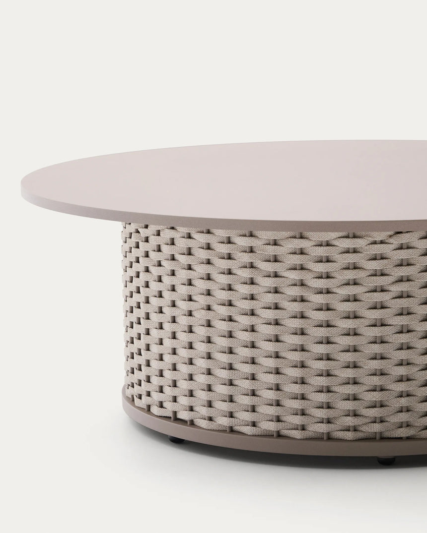 Outdoor-Couchtisch Sedalis aus Aluminium und taupefarbenem Seil Ø99 cm von Kave Home – Produktbild 1