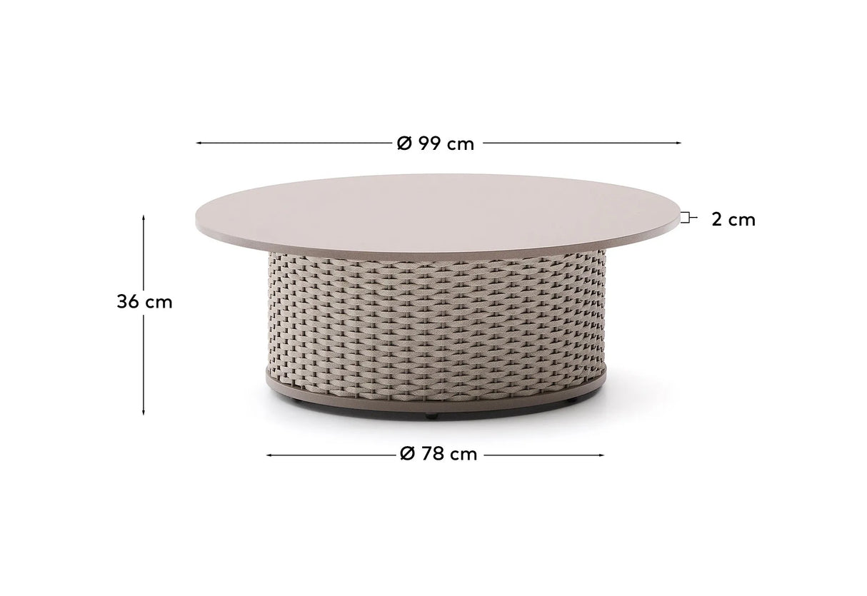 Outdoor-Couchtisch Sedalis aus Aluminium und taupefarbenem Seil Ø99 cm von Kave Home – Produktbild 3