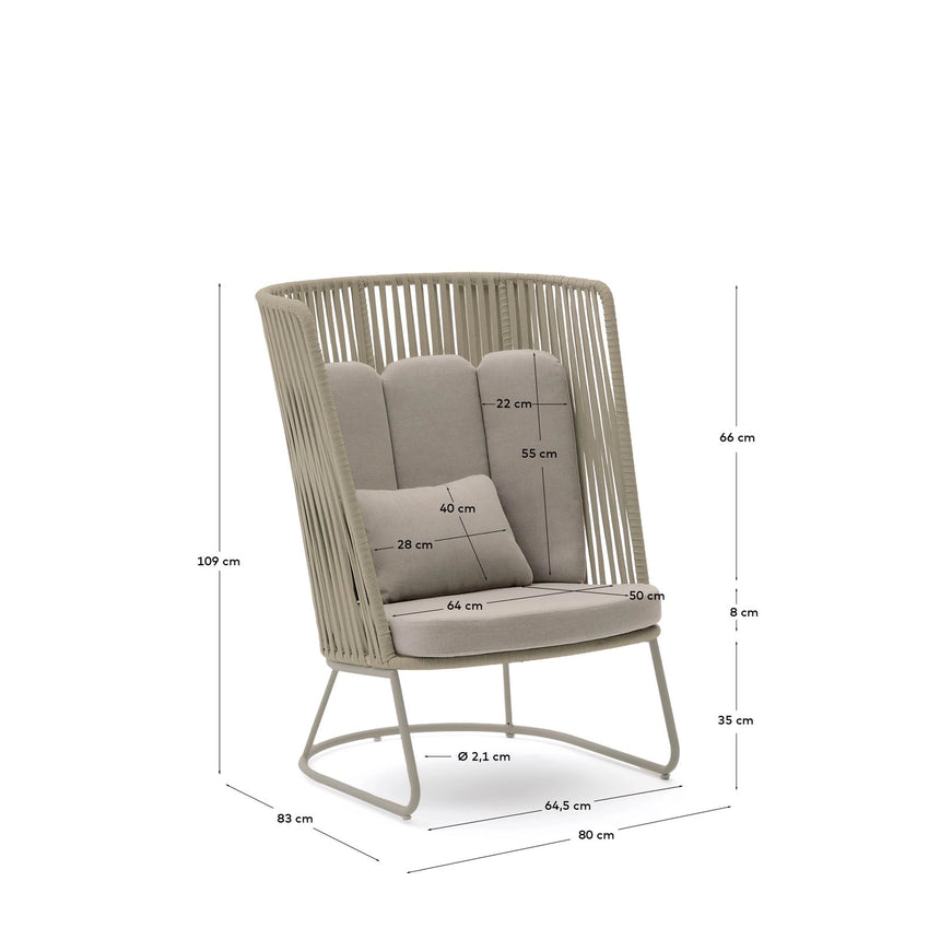 Outdoor-Sessel mit hoher Rückenlehne Saconca aus Seil und beige verzinktem Stahl von Kave Home – Bild 2