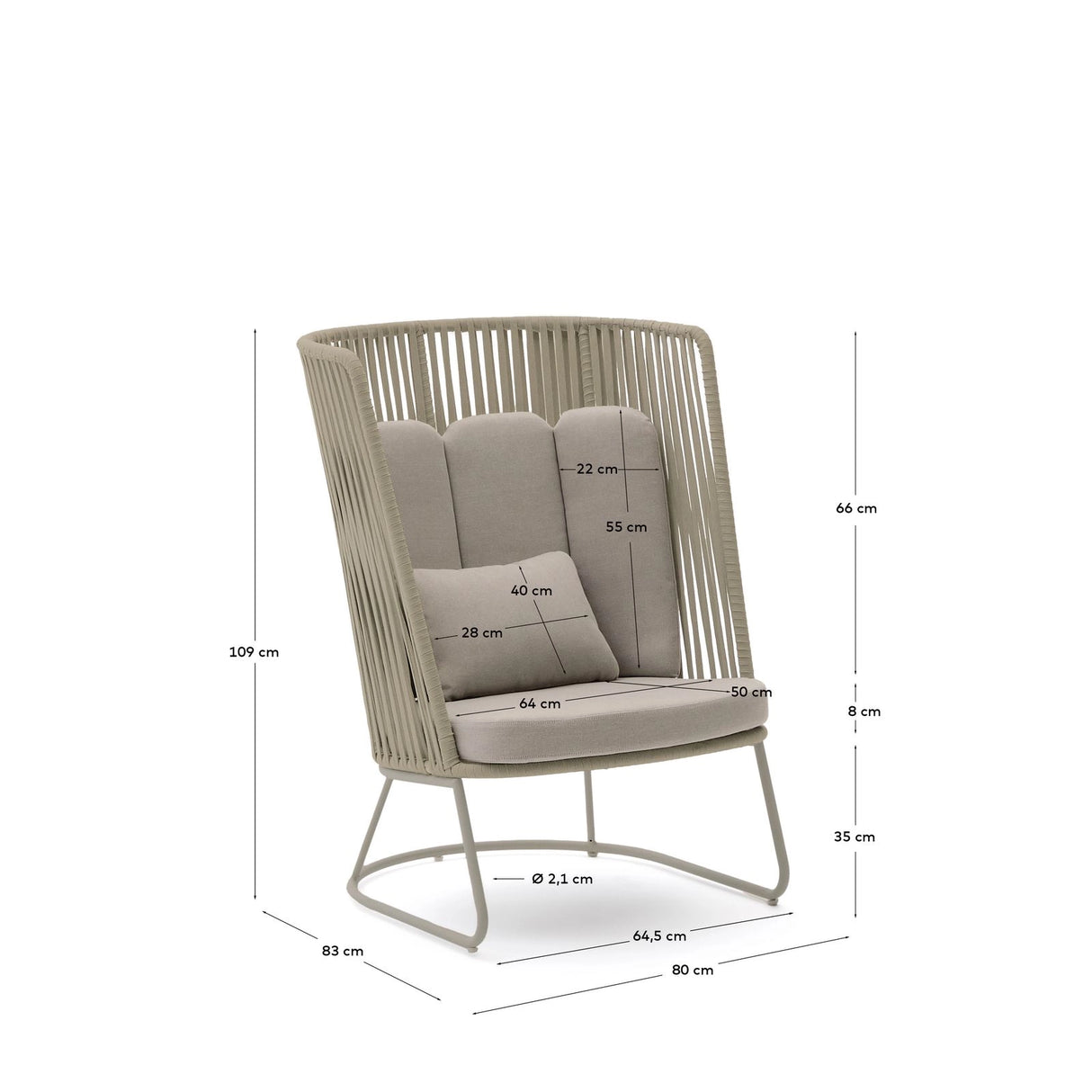 Outdoor-Sessel mit hoher Rückenlehne Saconca aus Seil und beige verzinktem Stahl von Kave Home – Bild 2