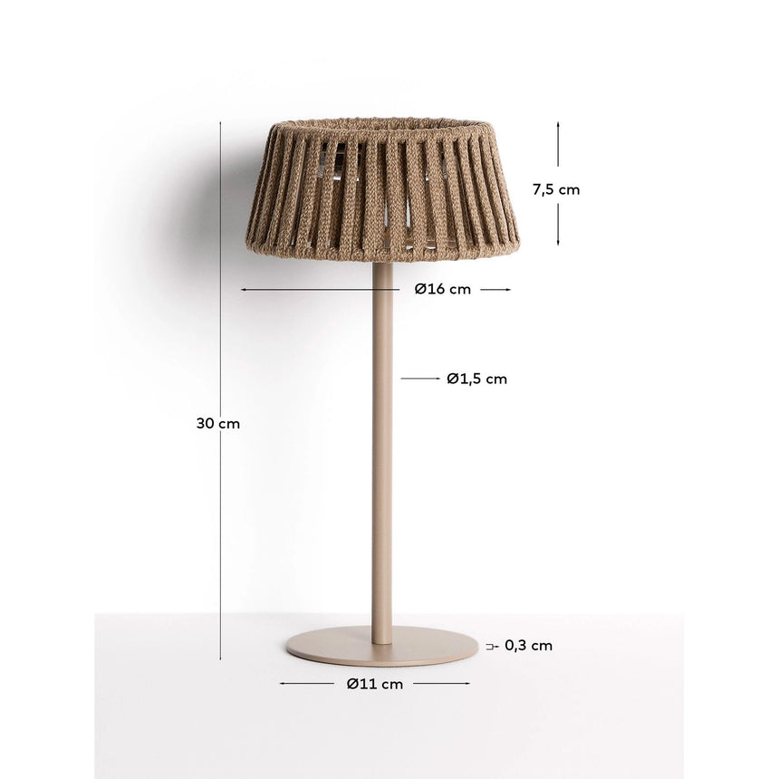 Outdoor-Solar-Tischlampe Aldet aus flachem Seil mit beigem Metallfuß von Kave Home – Bild 4