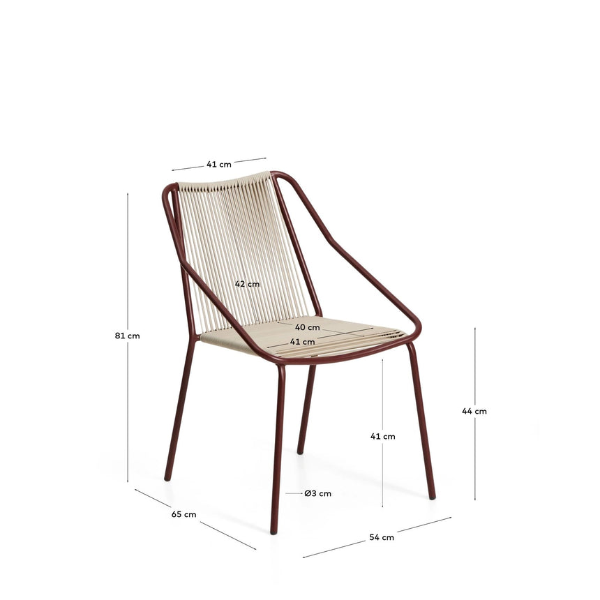Outdoor-Stuhl Zivia aus écrufarbenem Seil und granatrot verzinktem Stahl von Kave Home – Bild 4