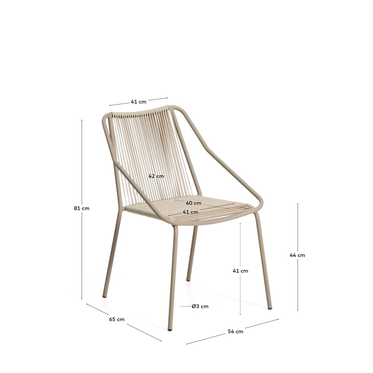 Outdoor-Stuhl Zivia aus écrufarbenem Seil und taupefarben verzinktem Stahl von Kave Home – Bild 4