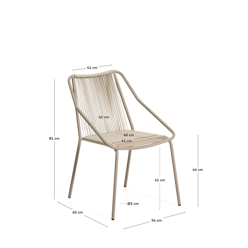 Outdoor-Stuhl Zivia aus écrufarbenem Seil und taupefarben verzinktem Stahl von Kave Home – Bild 4