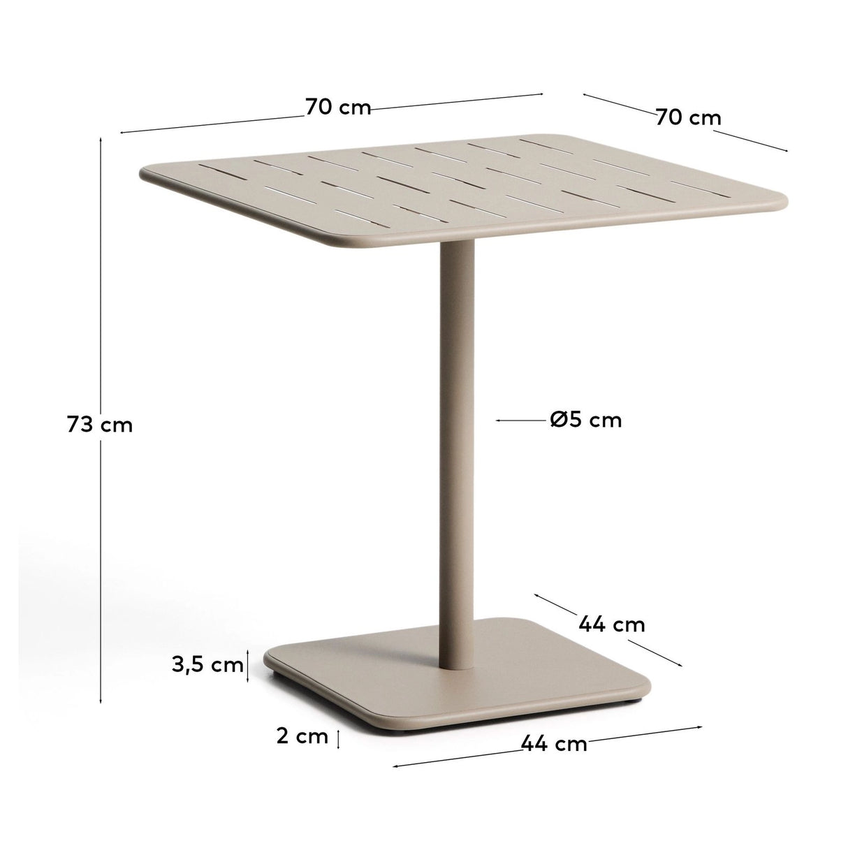 Outdoor-Tisch Brai aus taupefarben verzinktem Stahl, 70 x 70 cm von Kave Home – Bild 2