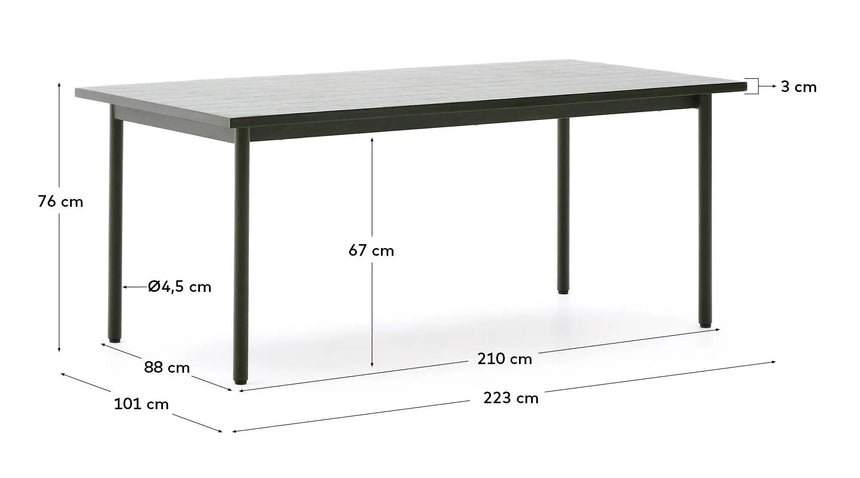 Outdoor-Tisch Maurina aus grün verzinktem Stahl und grünen Kacheln 223 x 101 cm von Kave Home – Produktbild 4
