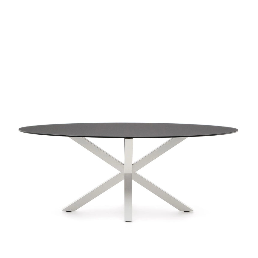 Ovaler Tisch Argo aus mattschwarzem Glas und Stahlbeinen mit weißem Finish Ø 200 x 100 cm von Kave Home – Bild 1