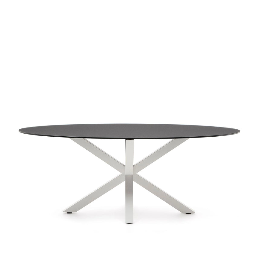 Ovaler Tisch Argo aus mattschwarzem Glas und Stahlbeinen mit weißem Finish Ø 200 x 100 cm von Kave Home – Bild 3