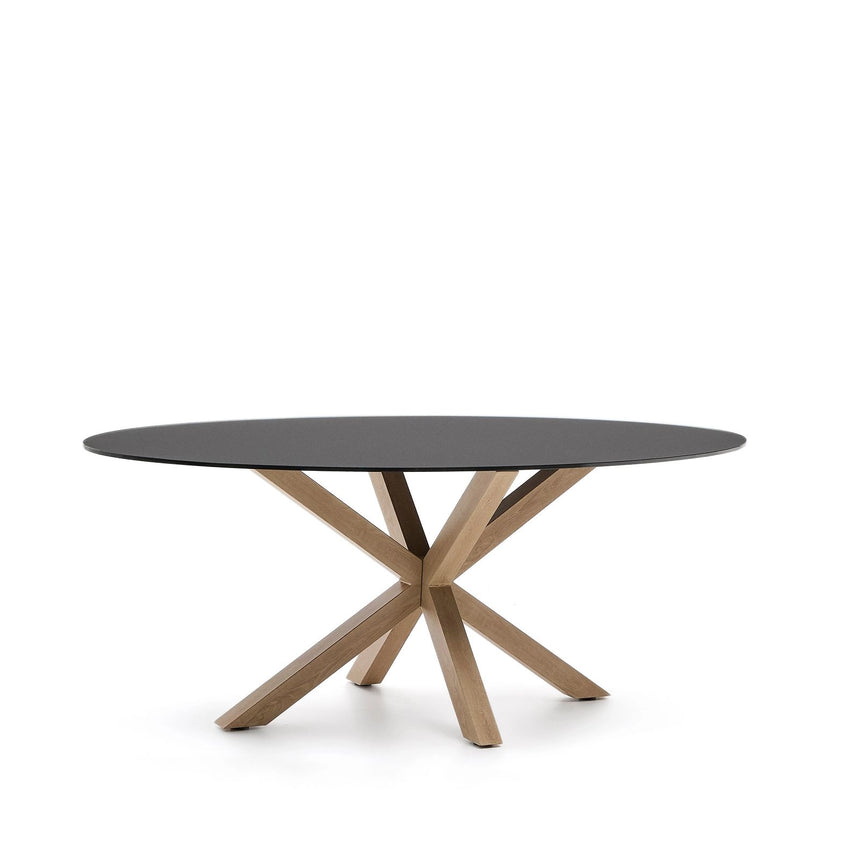 Ovaler Tisch Argo aus schwarzem Milchglas und Stahlbeinen in Holzoptik Ø 200 x 100 cm von Kave Home – Bild 5