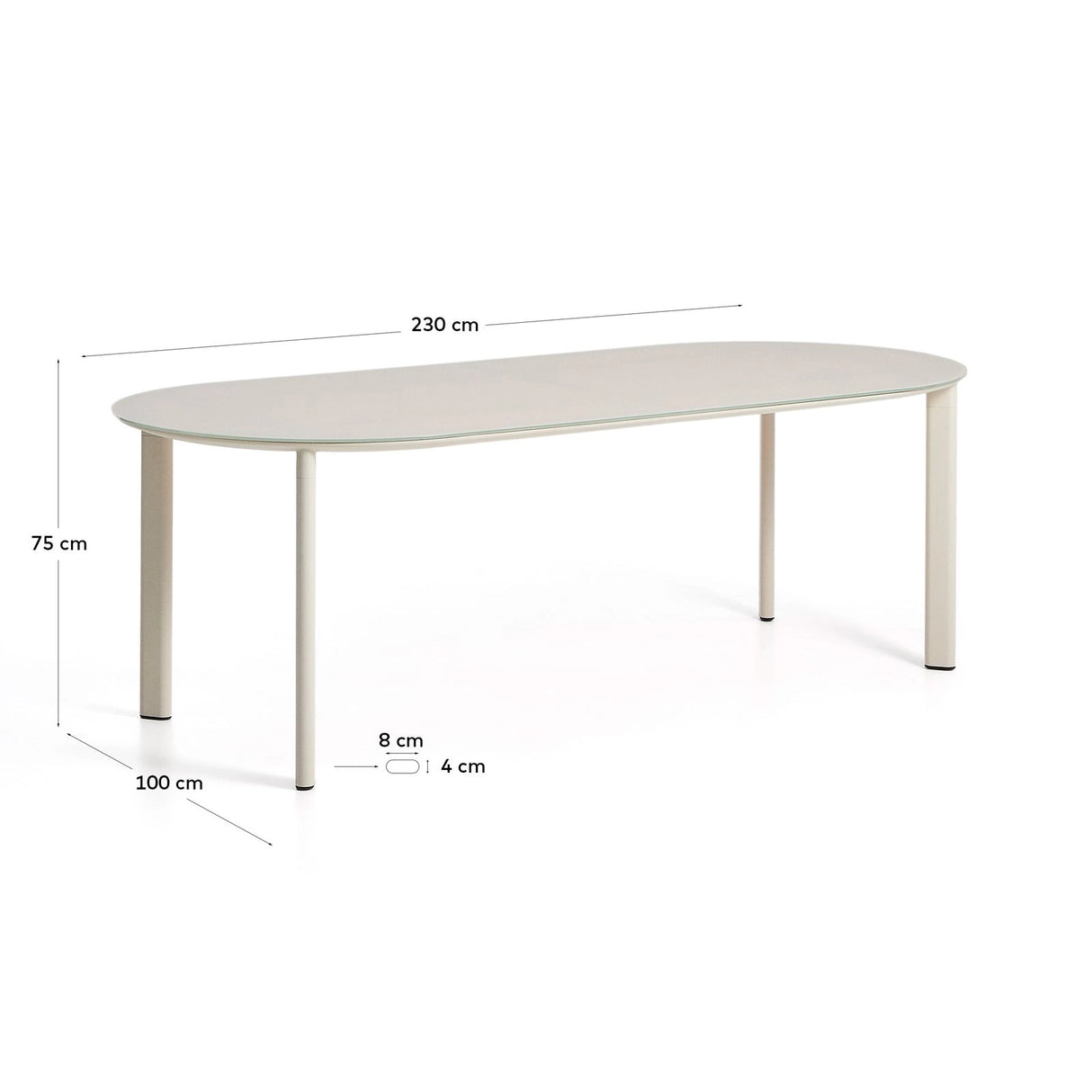 Ovaler Tisch Erice aus Aluminium und gehärtetem Glas in Ecru 230 x 100 cm von Kave Home – Bild 6