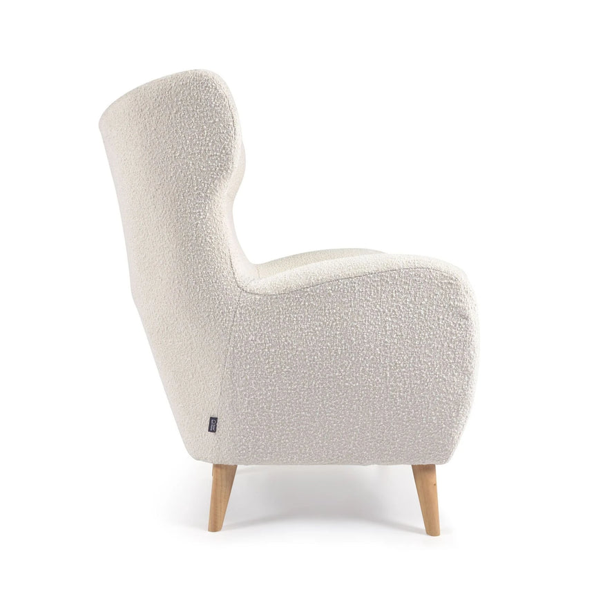 Patio Sessel mit Bouclé-Polsterung in Weiß und Beinen aus massivem Buchenholz natur FSC Mix Credit von Kave Home – Bild 5