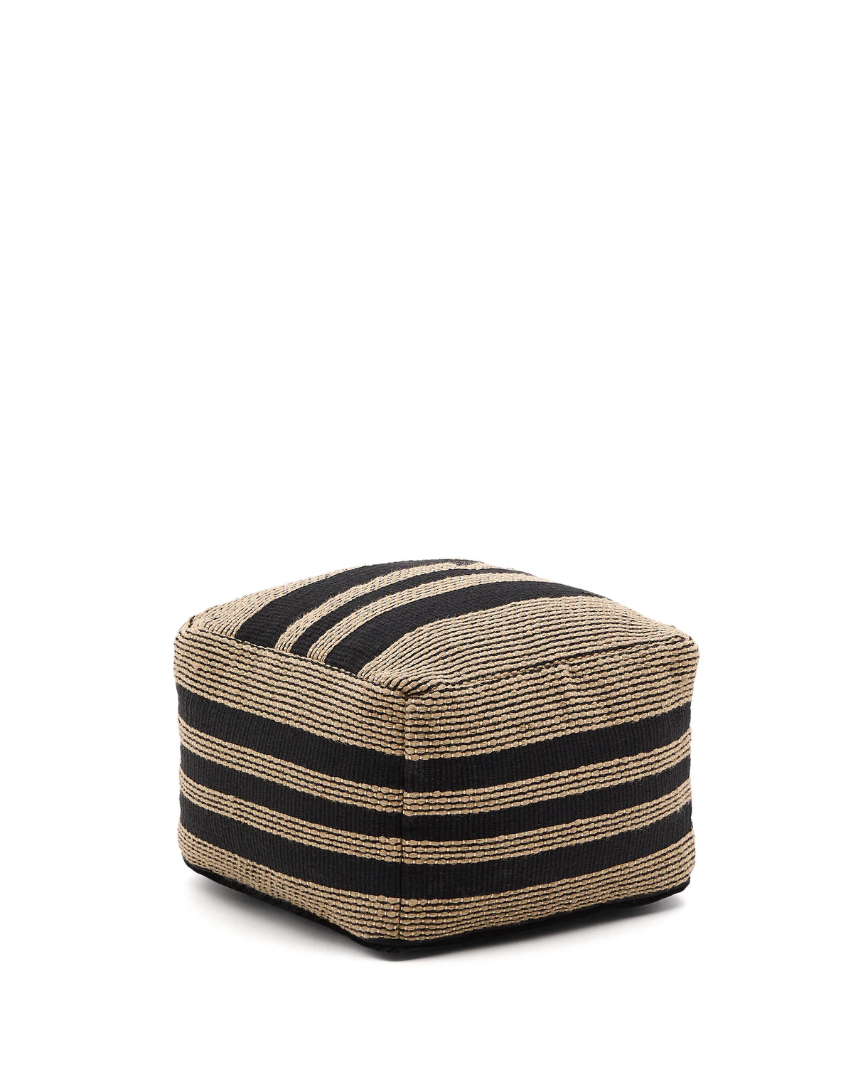 Pouf Aylin aus Baumwolle mit Jutestickerei in Beige und Schwarz 60 x 60 cm von Kave Home – Produktbild 1
