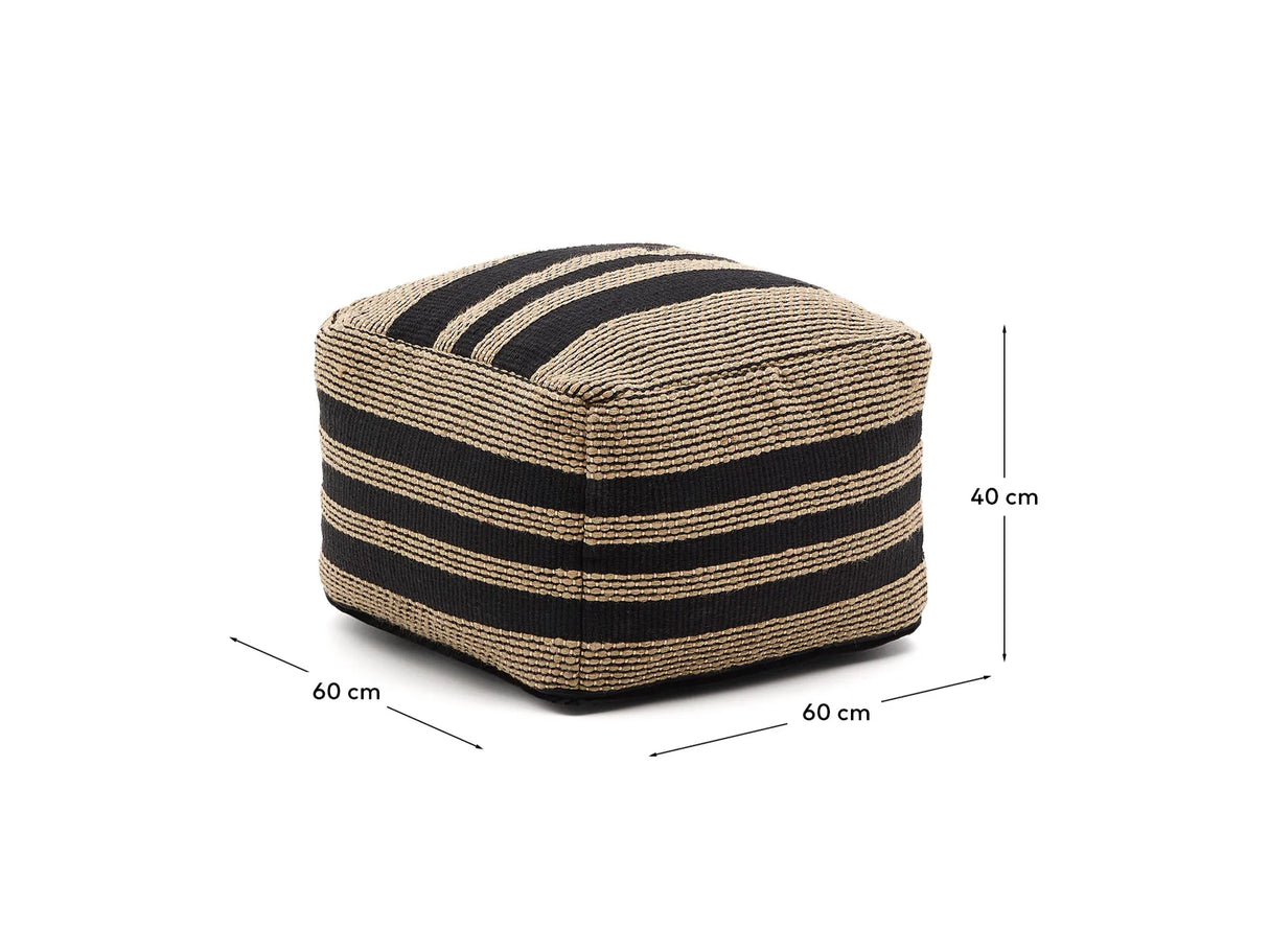 Pouf Aylin aus Baumwolle mit Jutestickerei in Beige und Schwarz 60 x 60 cm von Kave Home – Produktbild 4