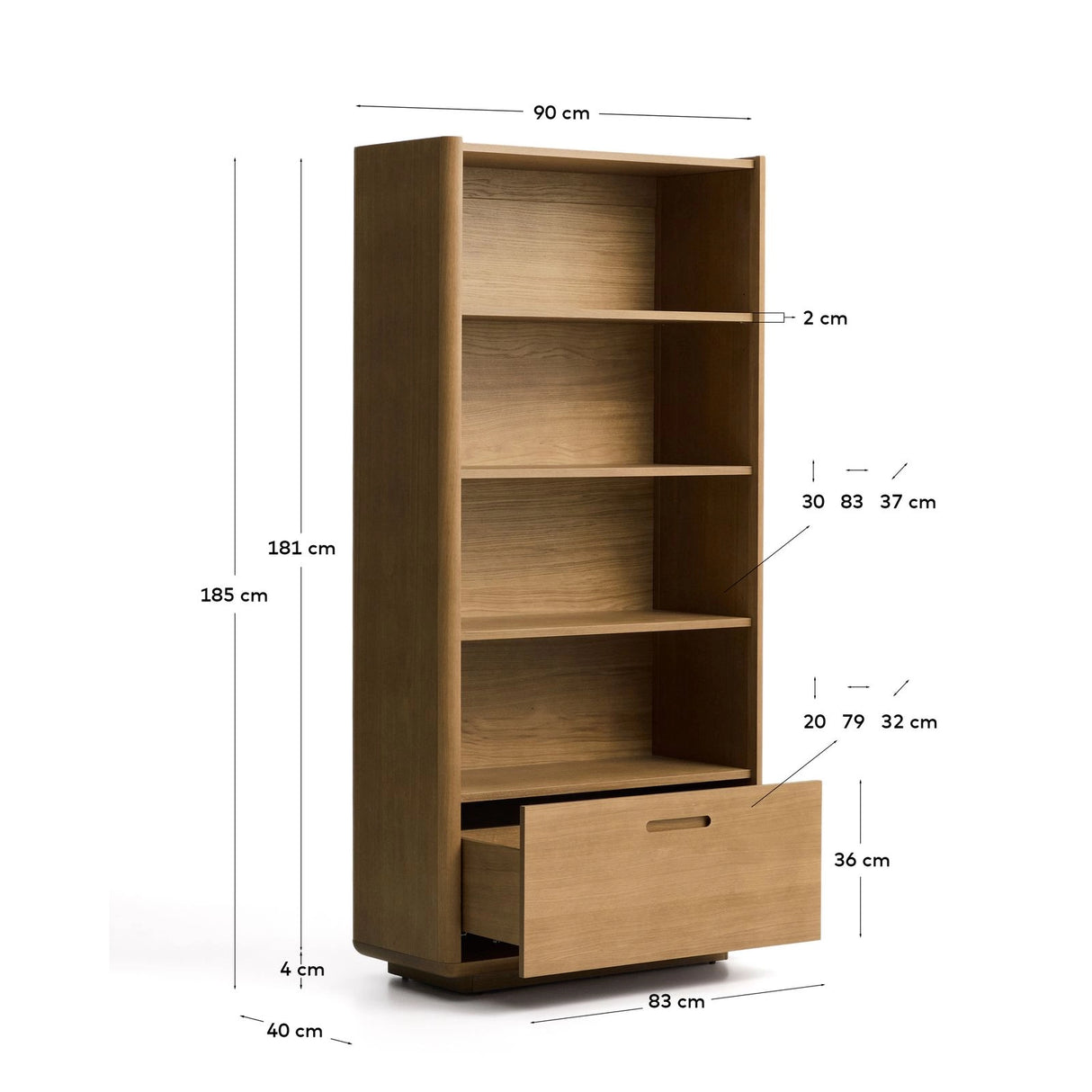 Regal Arelida aus Furnier sowie Massivholz aus Eiche mit hellbraunem Finish 90 x 185 cm von Kave Home – Bild 5