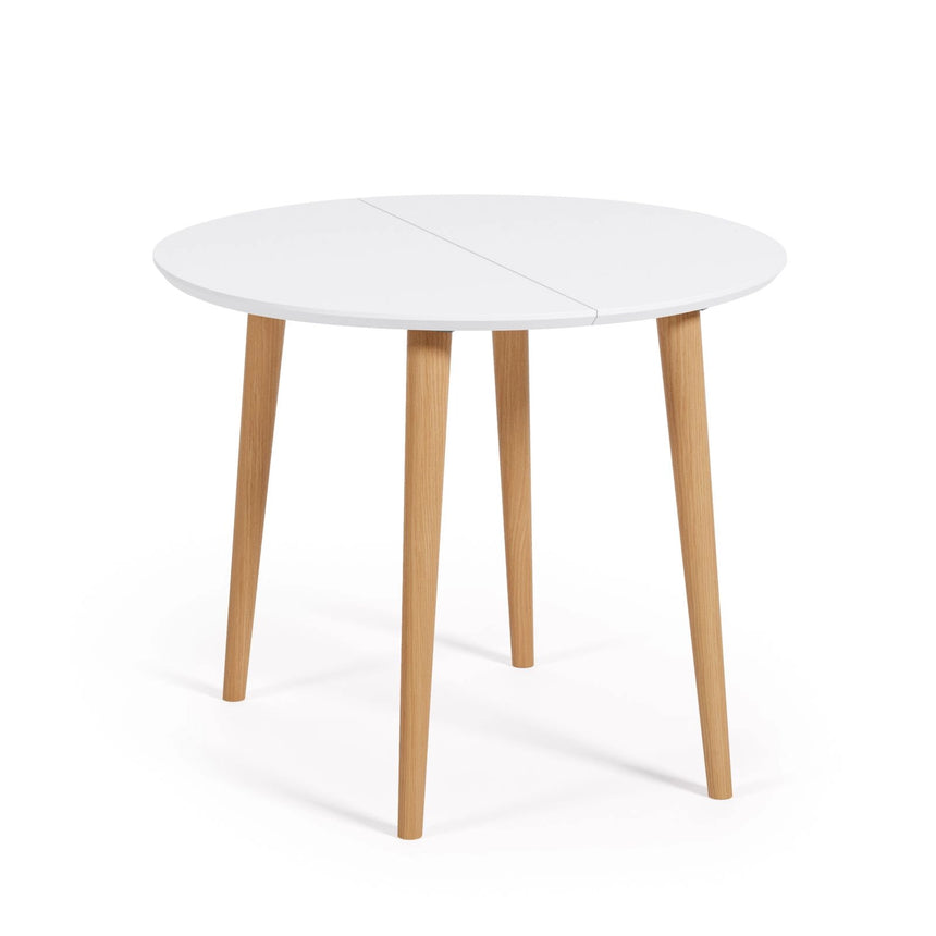 Runder Ausziehtisch Oqui MDF weiße Lackierung Beine aus massiver Buche 90 (170) x 90 cm von Kave Home – Bild 1