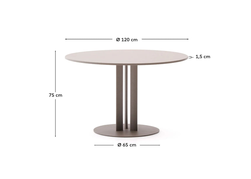 Runder Outdoor-Tisch Sedalis aus Stahl mit taupefarbener Tischplatte aus Aluminium Ø120 cm von Kave Home – Produktbild 4