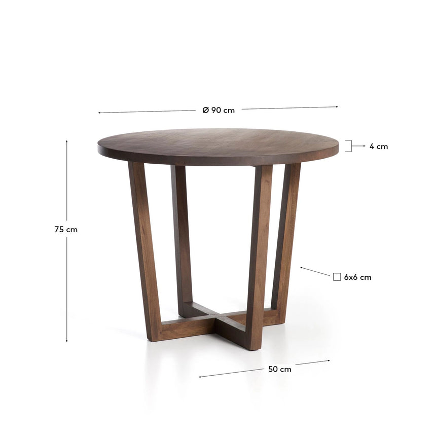Runder Tisch Nahla aus massivem Mangoholz mit Nussbaumfinish, Ø 90 cm, FSC 100 % von Kave Home – Bild 2