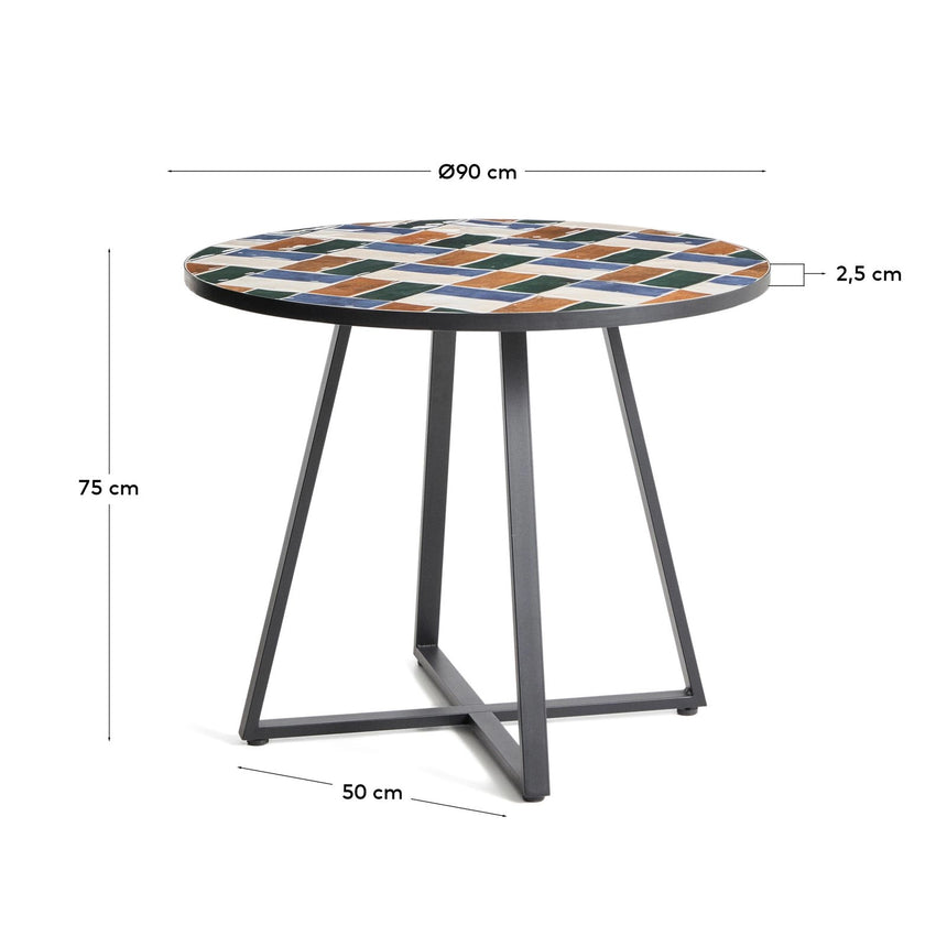Runder Tisch Tella mit grün verzinktem Stahl und mehrfarbigen Fliesen, Ø 90 cm von Kave Home – Bild 4