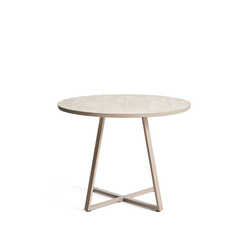 Runder Tisch Tella mit verzinktem Stahl und beigen Fliesen, Ø 120 cm von Kave Home – Bild 1