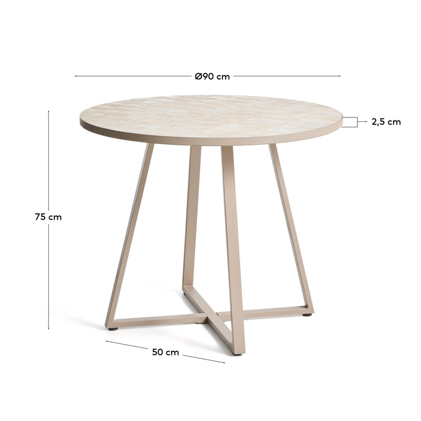 Runder Tisch Tella mit verzinktem Stahl und beigen Fliesen, Ø 90 cm von Kave Home – Bild 4