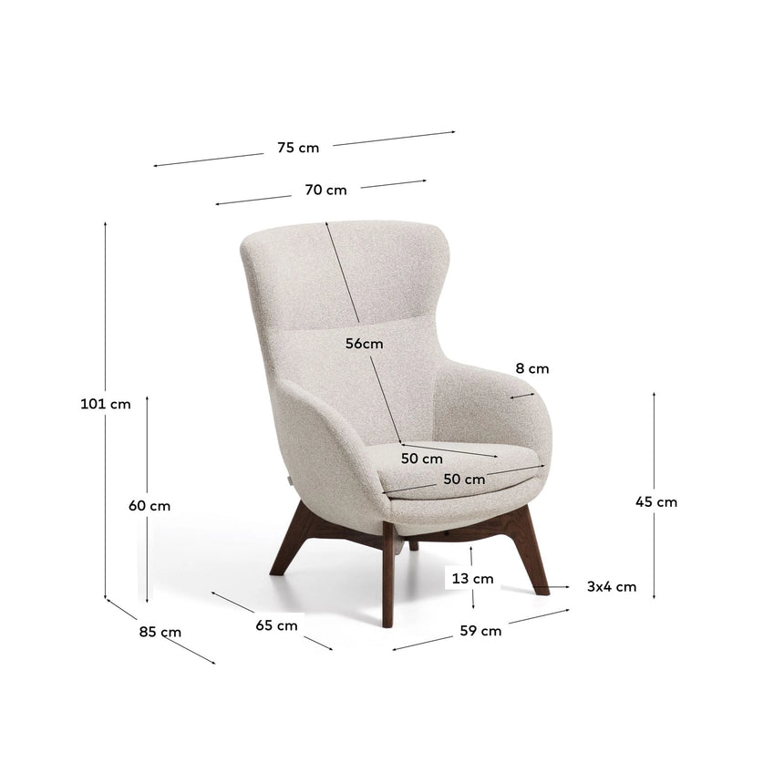 Sessel Adiran mit dicker Chenille in Beige und Beinen aus massivem Eichenholz mit Nussbaum-Finish von Kave Home – Bild 2