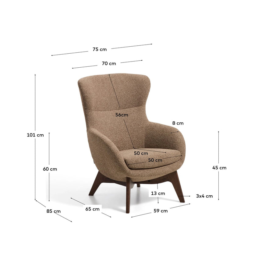 Sessel Adiran mit dicker Chenille in Hellbraun und Beinen aus massivem Eichenholz mit Nussbaum-Finish von Kave Home – Bild 2
