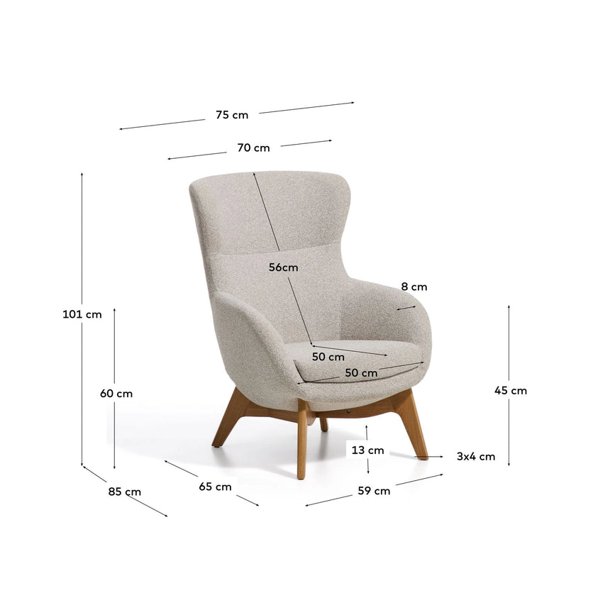 Sessel Adiran mit dicker Chenille und Beinen aus massivem Eichenholz von Kave Home – Bild 2