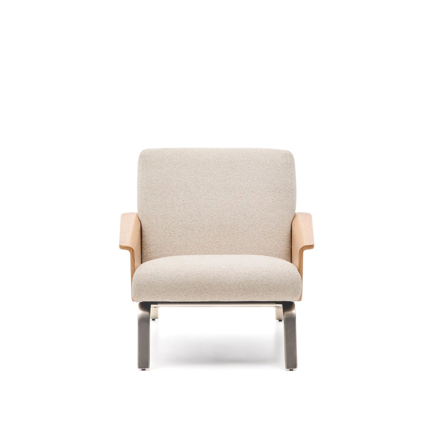 Sessel Amsen in Beige aus Eichensperrholz mit Beinen aus em gebürsteten Edelstahl von Kave Home – Bild 8