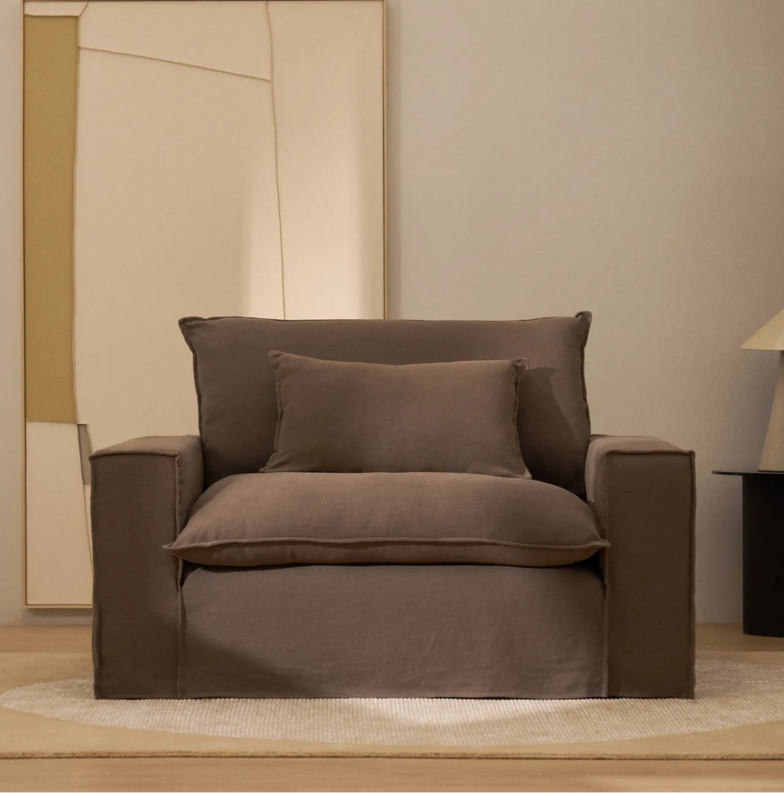 Sessel Anarela mit abnehmbarem Bezug aus 100 % Leinen in Taupe, 150 cm, FSC Mix Credit von Kave Home – Bild 2