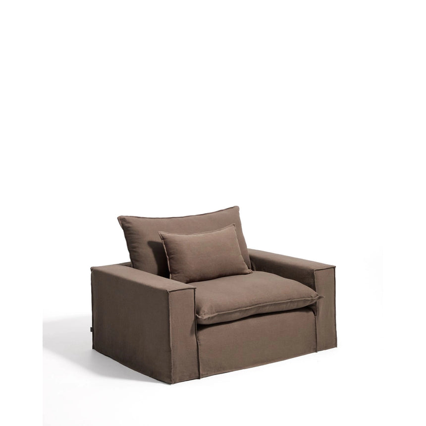 Sessel Anarela mit abnehmbarem Bezug aus 100 % Leinen in Taupe, 150 cm, FSC Mix Credit von Kave Home – Bild 3
