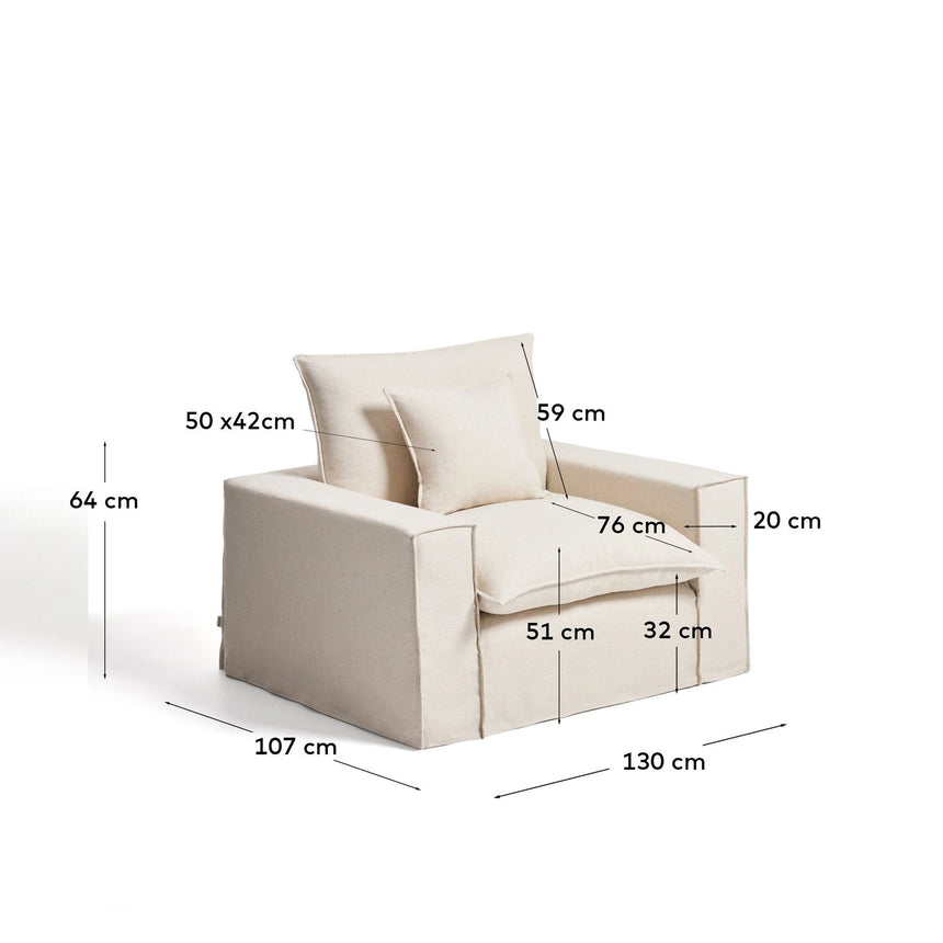 Sessel Anarela mit abnehmbarem Bezug aus Leinen und Viskose in Beige, 130 cm, FSC Mix Credit von Kave Home – Bild 3