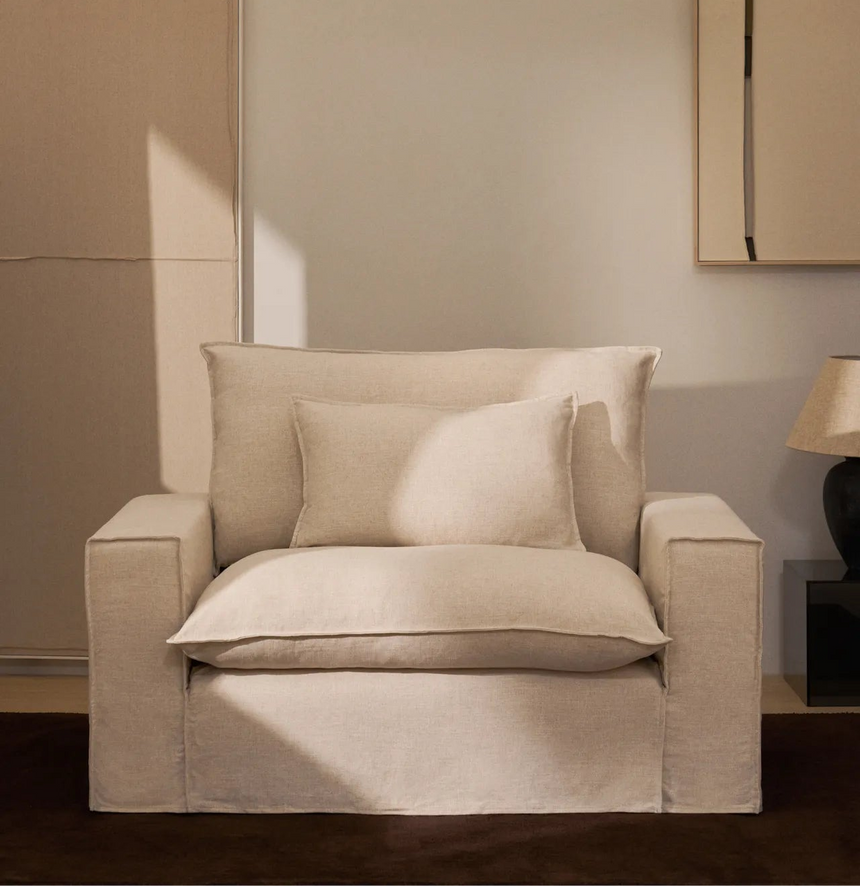 Sessel Anarela mit abnehmbarem Bezug aus Leinen und Viskose in Beige, 150 cm, FSC Mix Credit von Kave Home – Bild 2